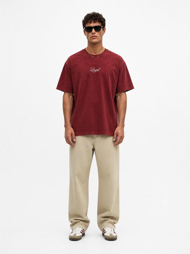 RESPIRE Men's Embroidered Washed Oversize T-Shirt, Burgundy - Image 3