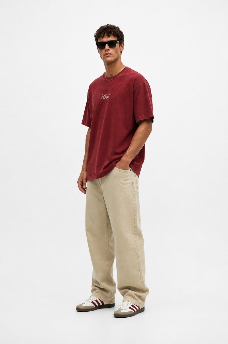 RESPIRE Men's Embroidered Washed Oversize T-Shirt, Burgundy - Image 4