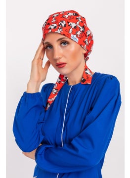 Nur Medikal Giyim Nur Medical Clothing Red Snoppy Patterned Hijab Doctor Nurse Hospital Cook Surgical Cap  - Image 2