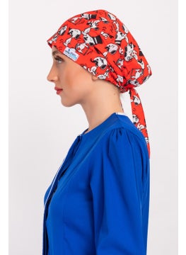 Nur Medikal Giyim Nur Medical Clothing Red Snoppy Patterned Hijab Doctor Nurse Hospital Cook Surgical Cap  - Image 4