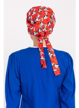 Nur Medikal Giyim Nur Medical Clothing Red Snoppy Patterned Hijab Doctor Nurse Hospital Cook Surgical Cap  - Image 5