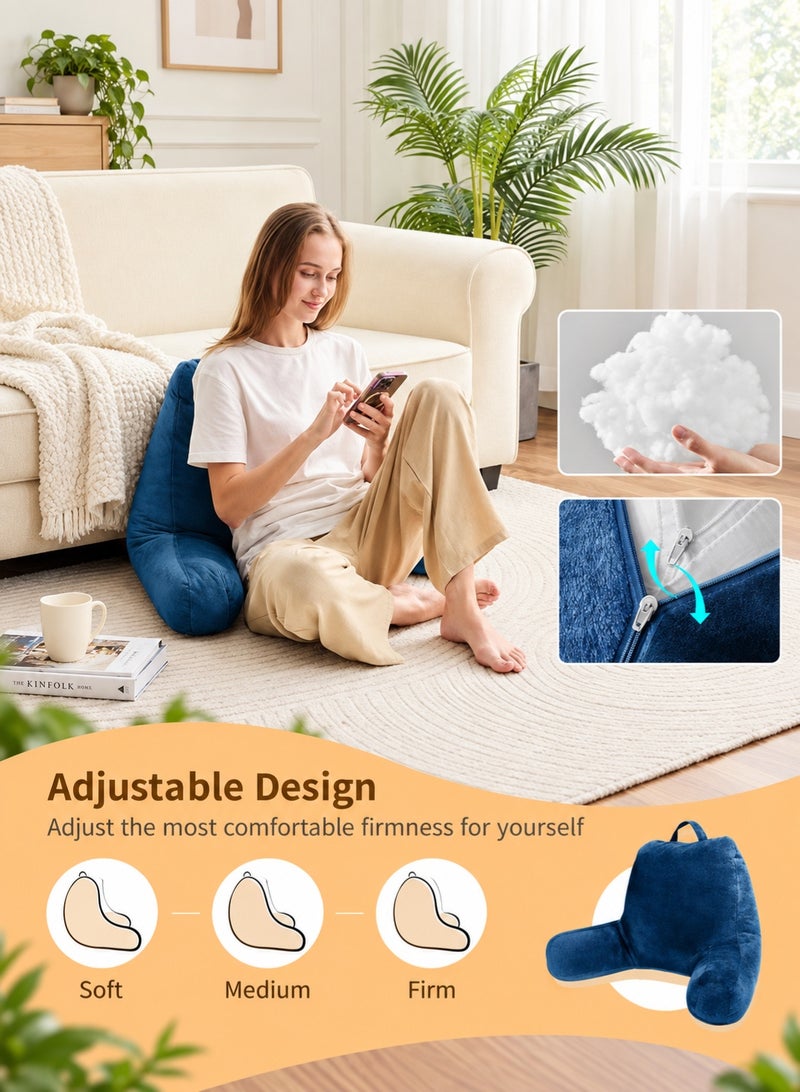BOFAN Reading Pillow with Arms, Bed Rest Backrest Pillow for Bed & Sofa, PP Cotton Filled Back Support Cushion with Washable Cover and Portable Handle, Blue - Image 3