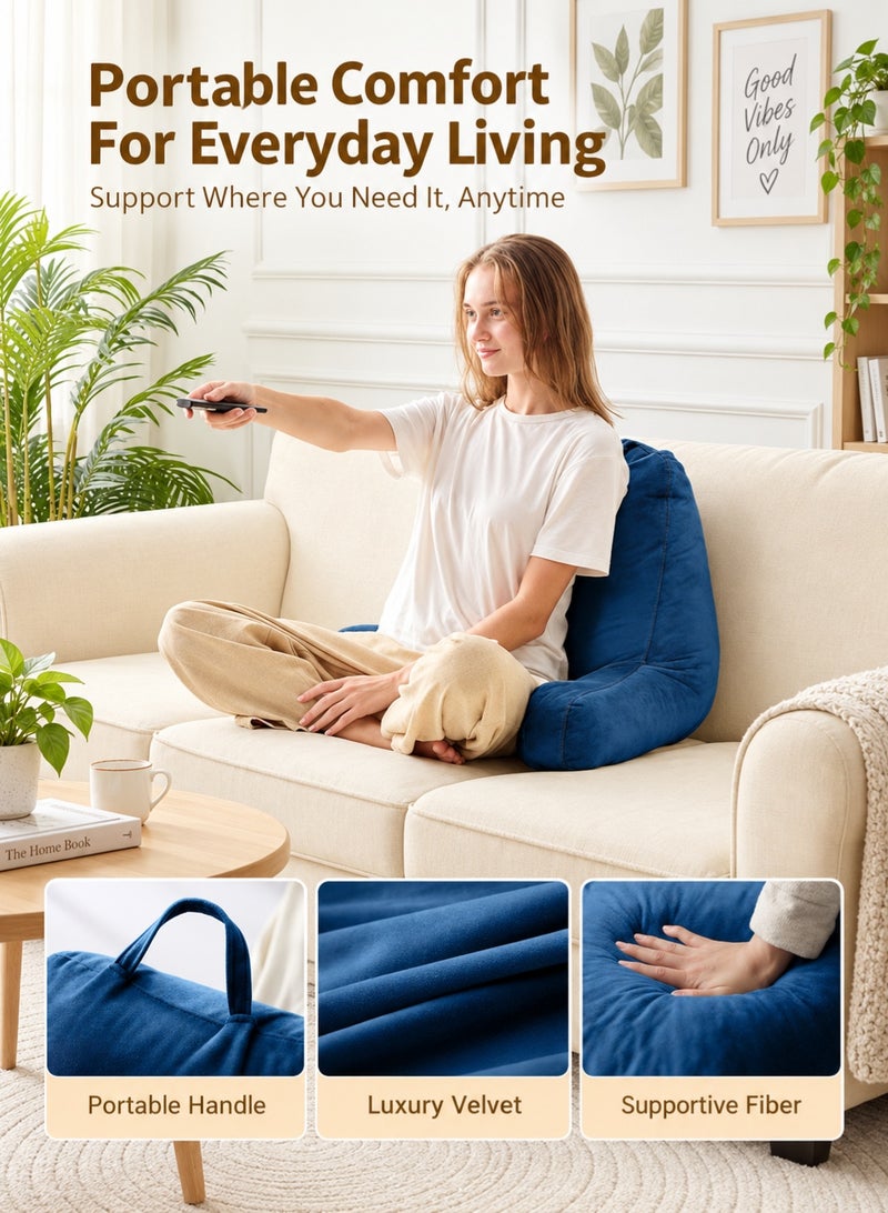 BOFAN Reading Pillow with Arms, Bed Rest Backrest Pillow for Bed & Sofa, PP Cotton Filled Back Support Cushion with Washable Cover and Portable Handle, Blue - Image 4
