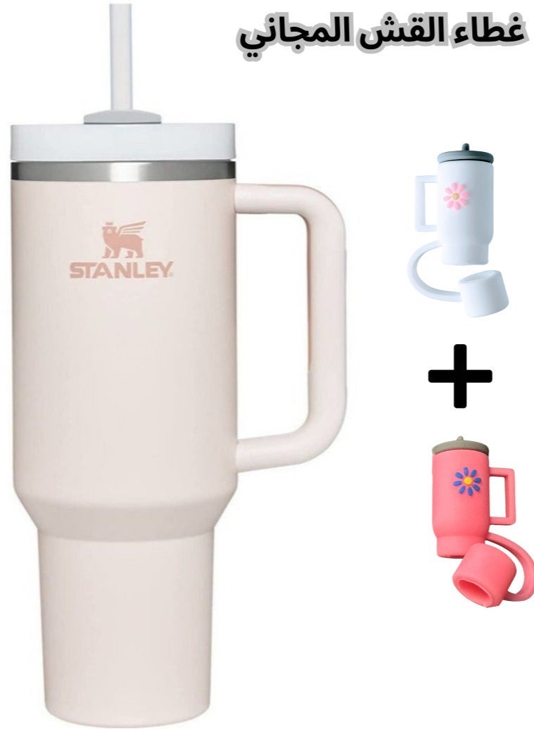 Stanley Quencher H2.0 FlowState Stainless Steel Vacuum Insulated Tumbler with Lid & Straw for Water, Coffee, Tea, Smoothies and More, Rose Quartz, 40 oz, Free Straw Toppers - Image 1