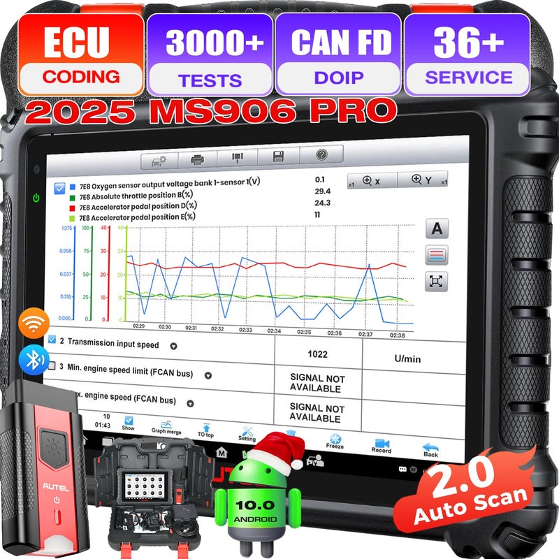 Autel MaxiSYS MS906 PRO Scanner 2025 MS906PRO V20 Same as MS906 MAX Top ECU Coding 3K Bidirectional Diagnostic Scan Tool Up of MP900BT MS906BT MS908 MK908 CAN FD DoIP 36 Service Auto Scan 20