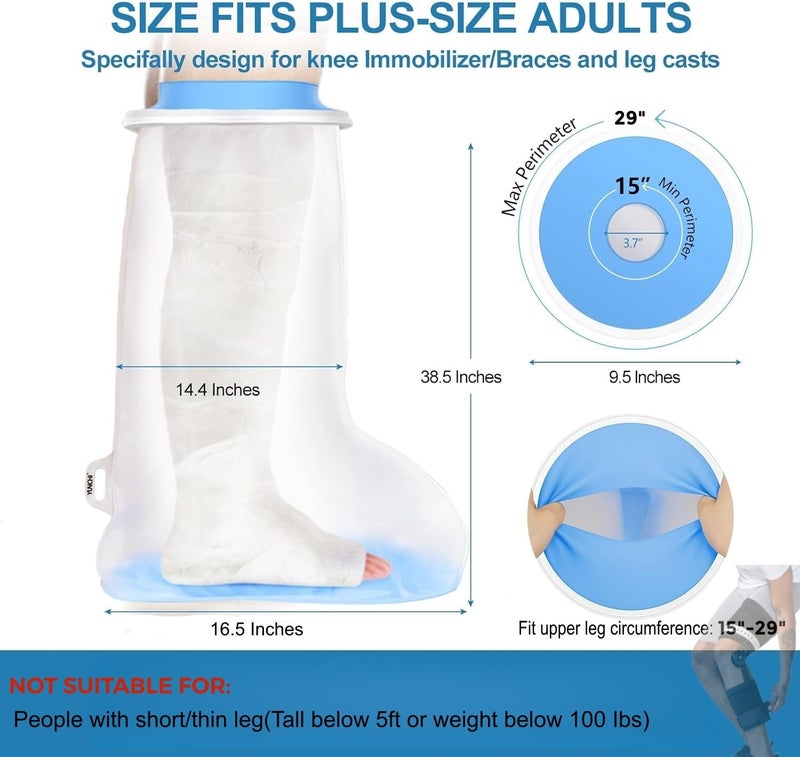 YUNCHI Upgraded Extra Wide Full Leg Cast Cover for Shower after Knee Surgeries with Non-Slip Bottom for Leg Wounds, Bandage, Large Cast, Knee Immobilizer/Brace, Walking Boots, Reusable - Image 2