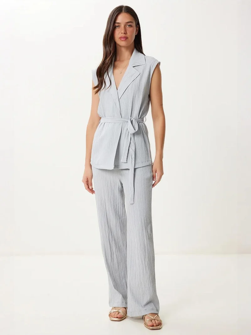 السعادة في إسطنبول ISTANBUL High Waist Two-Piece Set with Shirt Collar and Wide Leg Pants