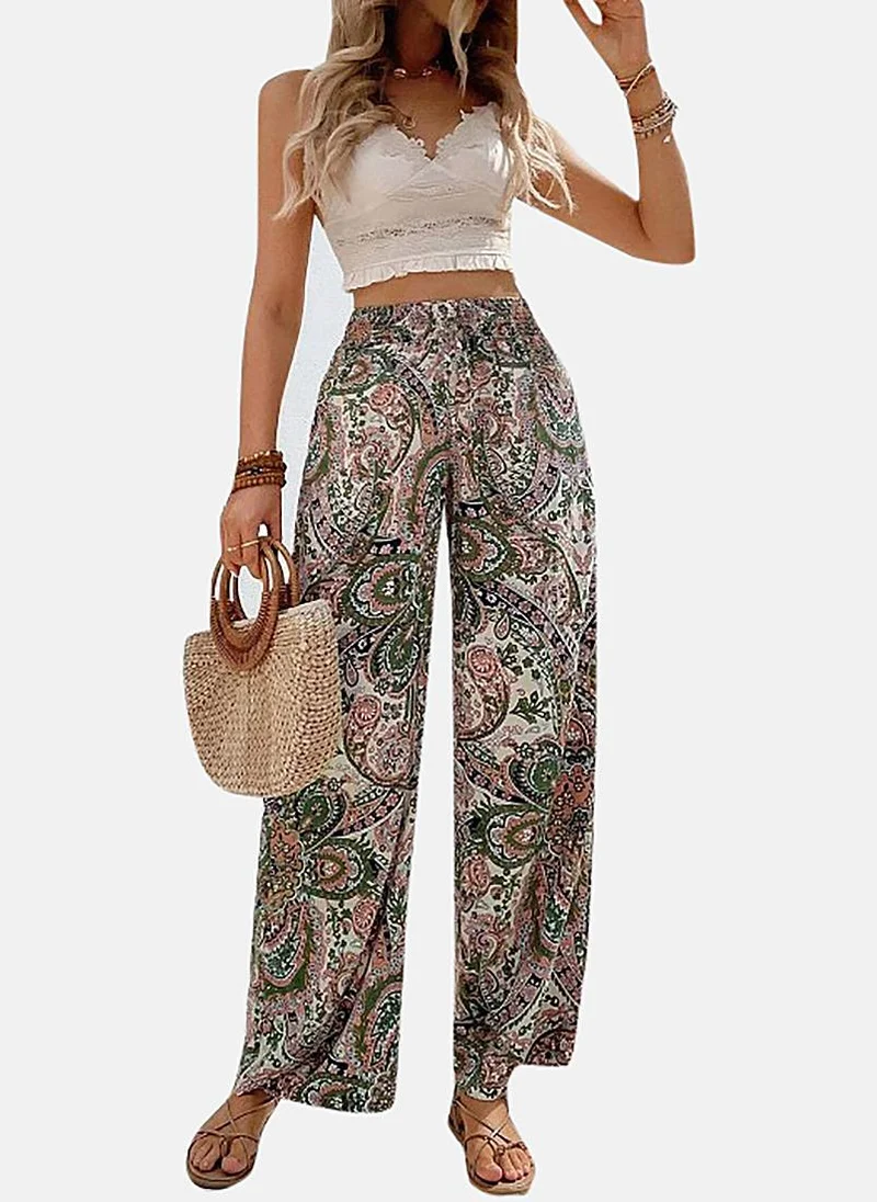 YUNIQEE Grey Printed Wide Leg Palazzos