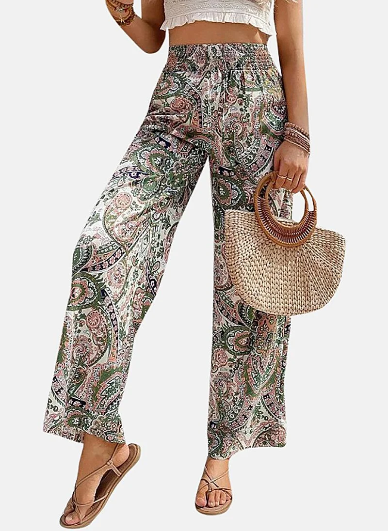 YUNIQEE Grey Printed Wide Leg Palazzos