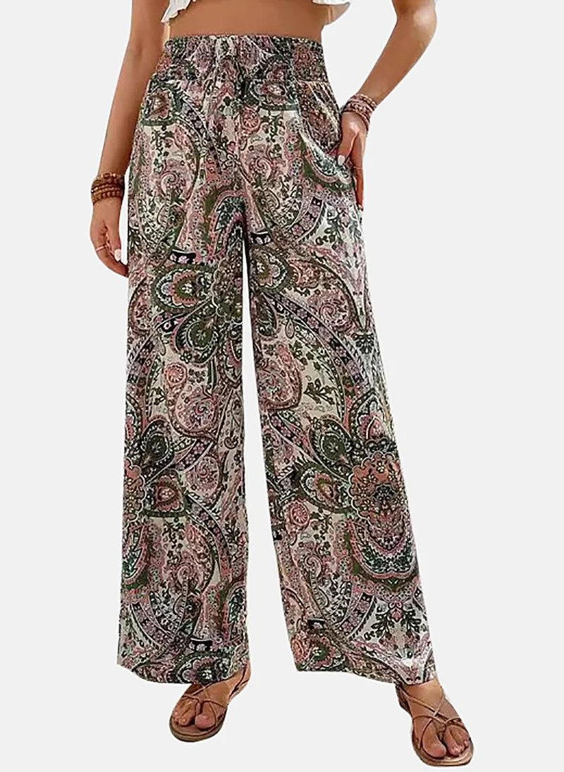 YUNIQEE Grey Printed Wide Leg Palazzos
