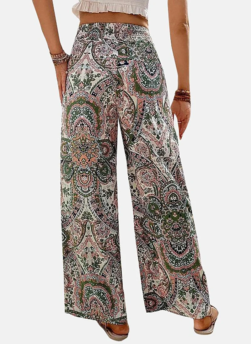 YUNIQEE Grey Printed Wide Leg Palazzos