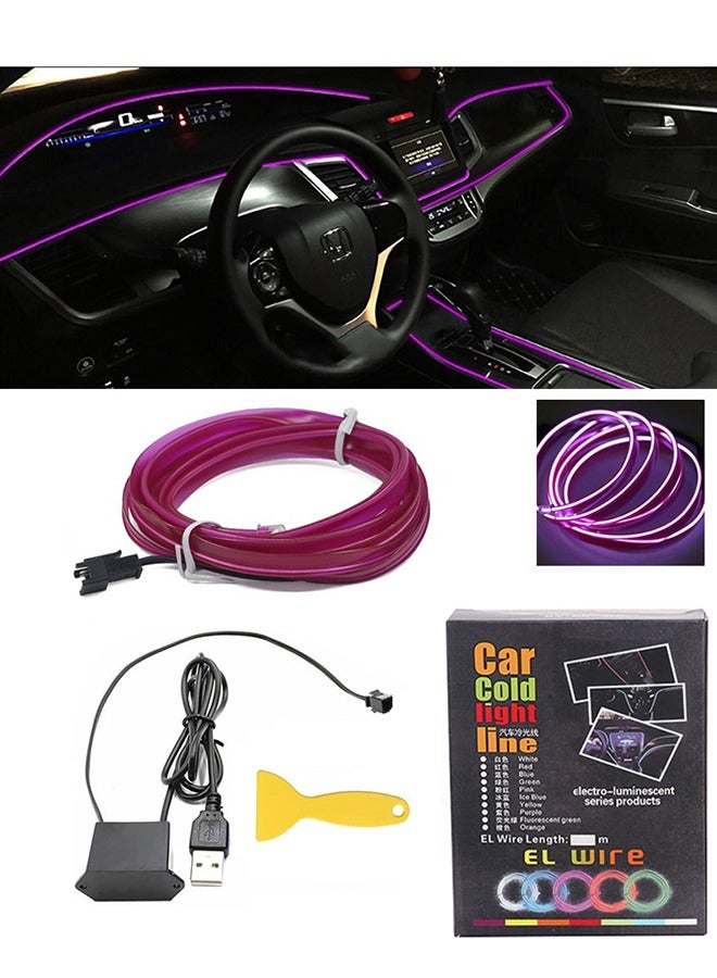 SYOSI USB EL Wire Car Interior LED Light Bar, Neon Cold Light Ambient Light with 6mm Sewing Edge, Ambient Lighting Kit for Car Interior Trim, Garden Decorations 5V/DC(1-5M/16.4FT,Purple) - Image 1