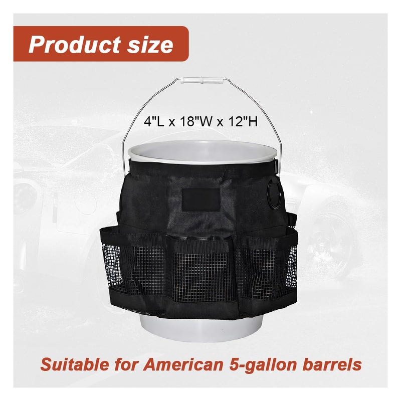 UHANBUT 5 Gallon Bucket Tool Organizer Bag, Multi-Purpose Car Bucket Wash Tool with Mesh Storage Pockets, Universal Vehicle Cleaning Supplies Accessories for Home, Gardening, Fishing - Image 2