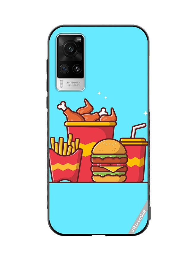 VR CREATIVE Protective Case Cover For Vivo X60 Pro Burger With Fried Chicken, French Fries And Soda Cartoon Design Multicolour - Image 1