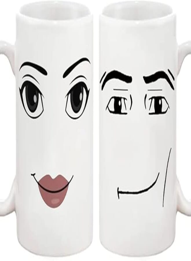 Fonhark - Funny Gamer Mug Set, Man Face and Woman Face, Birthday Gift (Pack of 2), 11 Oz Novelty Coffee Cup, White