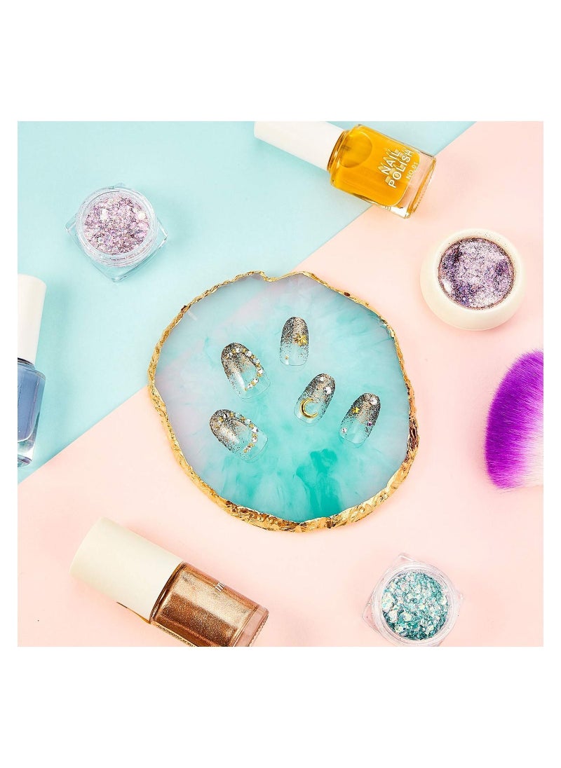 Y&D Resin Nail Art Palette, 2 Pcs Painting Mixed Color Palettes Gold Edge Holder Display Board  - Image 3