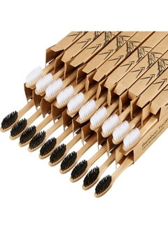 BOAO 20 Pieces Bamboo Toothbrushes Reusable Charcoal Bamboo Toothbrush Natural Reusable Toothbrushes with BPA-free Soft Bristles and Natural Wooden Handle in Individually Packaged  - Image 1