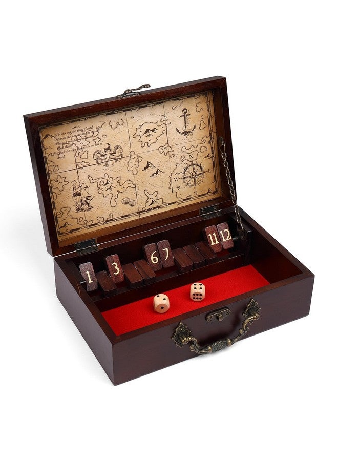 STERLING Games 12 Number Shut The Box Wooden Box Travel Case Nautical Theme Family Dice Game for Kids and Adults - Image 1