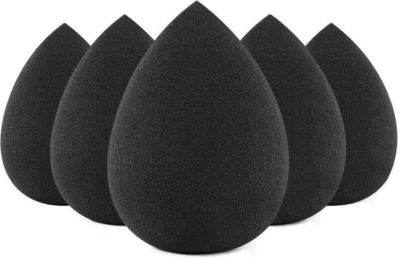 BEAKEY Makeup Sponge Set, Foundation Blending Beauty Sponge, Make Up Sponge Flawless for Liquid, Cream and Powder, Latex-Free and Vegan Makeup Sponges, Pack of 5, Black - Image 1