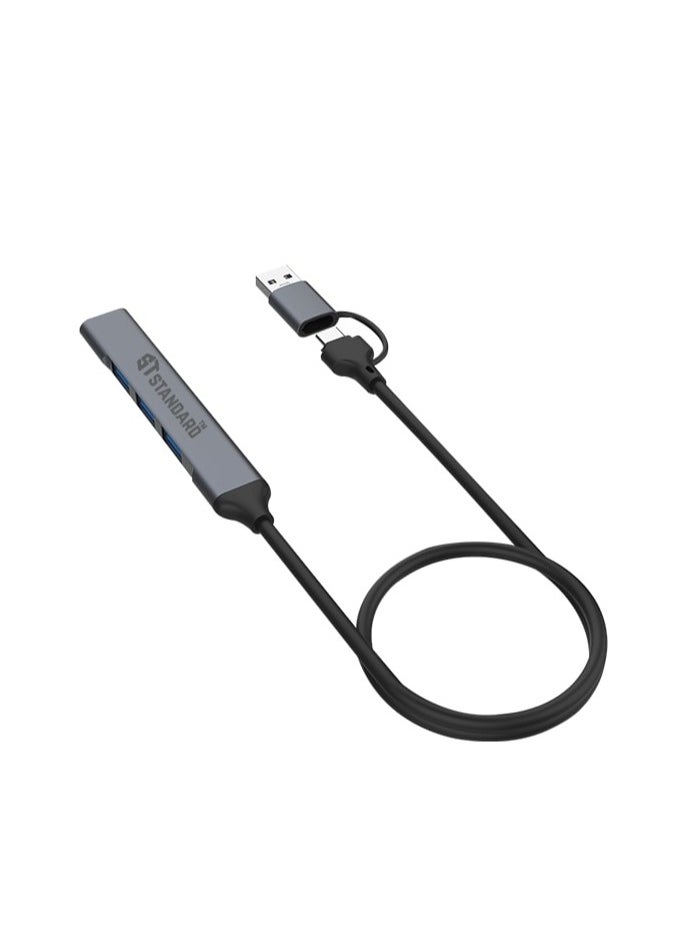 Standard - 4 in 2 USB 3.0 HUB AND TYPE C HUB UCA9701 WITH 1 PORT USB 3.0 AND 3 PORTS USB 2.0 AND OTG FUNCTION Material AND RUBBER WITH PLUG AND PLAY FUNCTION GREY - Image 1