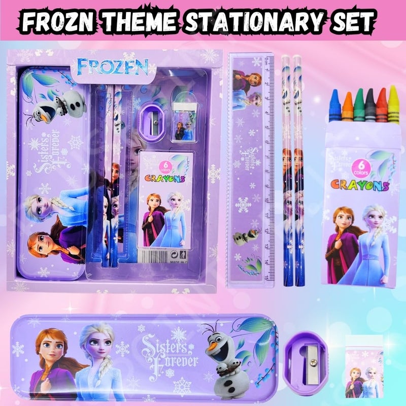 PLUSPOINT طقم هدايا القرطاسية للأطفال - عبوة من 7 قطع، أدوات القرطاسية للأطفال هدية مفيدة طقم قرطاسية كرتوني هدية عودة ملحقات المدرسة للهدايا (فروزن)، متعدد الألوان - Image 2