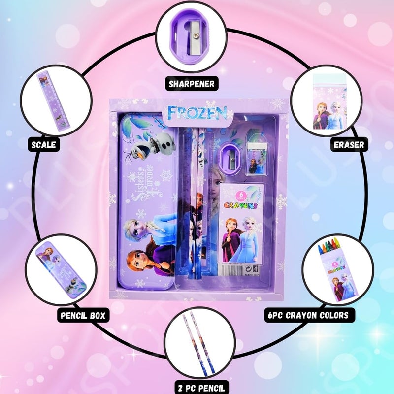 PLUSPOINT طقم هدايا القرطاسية للأطفال - عبوة من 7 قطع، أدوات القرطاسية للأطفال هدية مفيدة طقم قرطاسية كرتوني هدية عودة ملحقات المدرسة للهدايا (فروزن)، متعدد الألوان - Image 4