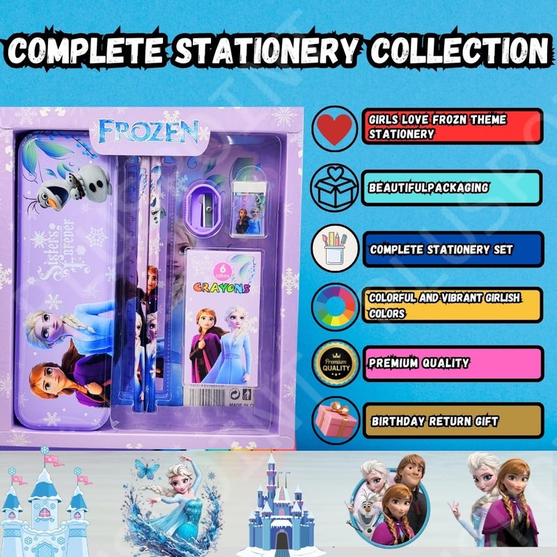 PLUSPOINT طقم هدايا القرطاسية للأطفال - عبوة من 7 قطع، أدوات القرطاسية للأطفال هدية مفيدة طقم قرطاسية كرتوني هدية عودة ملحقات المدرسة للهدايا (فروزن)، متعدد الألوان - Image 3