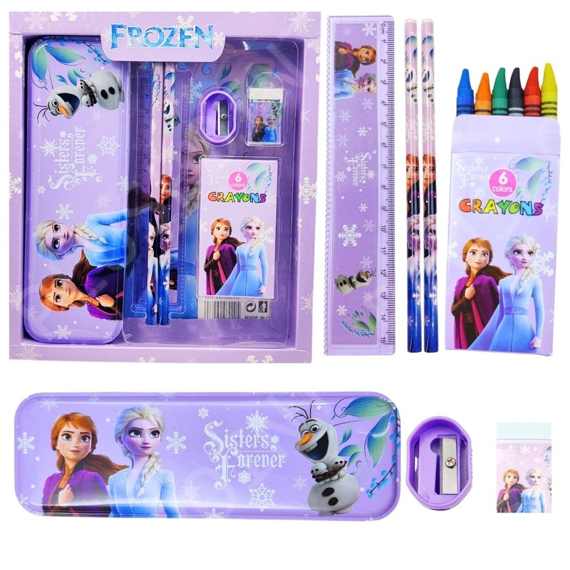 PLUSPOINT طقم هدايا القرطاسية للأطفال - عبوة من 7 قطع، أدوات القرطاسية للأطفال هدية مفيدة طقم قرطاسية كرتوني هدية عودة ملحقات المدرسة للهدايا (فروزن)، متعدد الألوان - Image 1