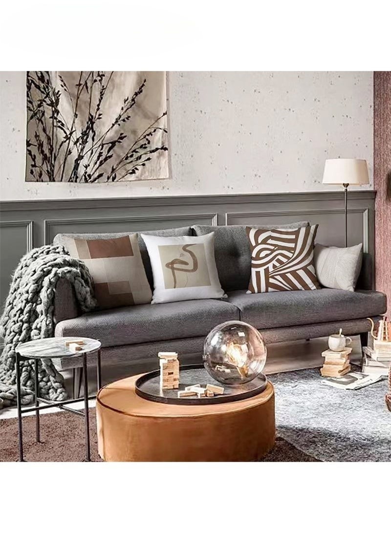 والالا مجموعة من 4 أغطية وسائد، غطاء وسادة بتصميم تجريدي عصري، مقاس 45 سم × 45 سم، مناسب لغرفة المعيشة، أريكة، سيارة، سرير، أغطية وسائد مقاس 18 × 18 بوصة (بني، نقش مزدوج الجوانب). - Image 4