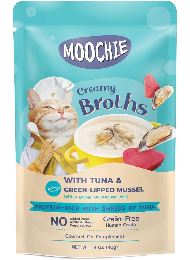 MOOCHIE Kitten Creamy Broth With Tuna And Green-Lipped Mussel 40G Pouch X 12  - Image 1