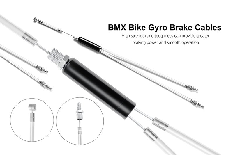 Bavel BMX Bike Gyro Brake Cables,Full Kit BMX Bicycle Brake Line Set Cable Wire,Front + Rear (Upper + Lower) with Spinner Rotor (Complete Set) for Bike Part Replacement - White (White) - Image 4