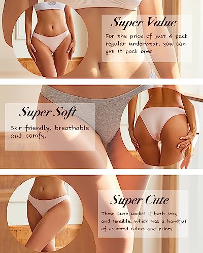 FINETOO 12 Pack Cotton Underwear for Women Cute Low Rise Bikini Panties High Cut Breathable Sexy Hipster Womens Cheeky S-XL - Image 2
