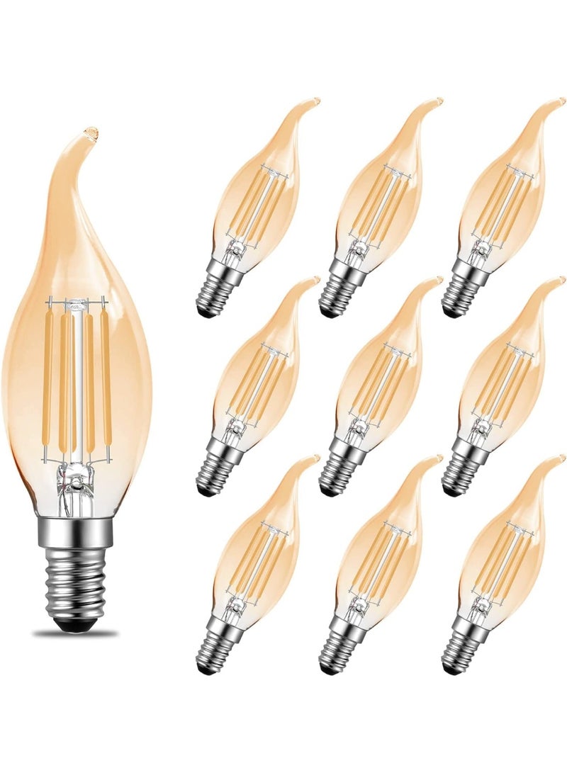 حزمة مكونة من 10 لمبات شمعات E14 4 W LED قابلة للتعتيم C35 على شكل شمعة عتيقة للثريات شموع إضاءة LED لمبة 2700 K شموع بيضاء قابلة للتعتيم