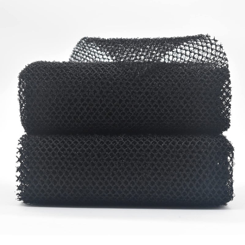 SuperJpsor 2 Piece Exfoliating African Body Scrubbers - Wash Net Sponges for Shower and Bath (2 Black)