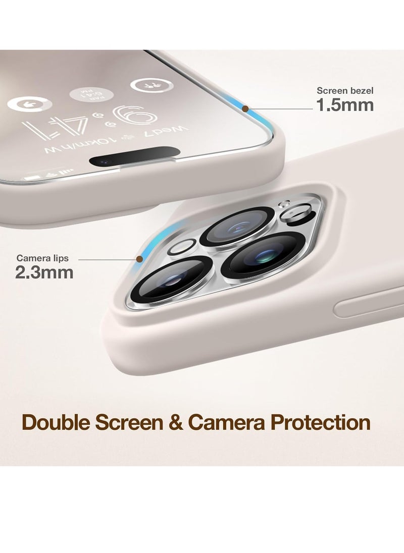 Generic Case Compatible with iPhone 15 Pro, with 3X Screen Protector + 3X Camera Lens Protector, Liquid Silicone Shockproof Anti-Scratch Protective Microfiber Lining Phone Case (A-Stone Gray).  - Image 3