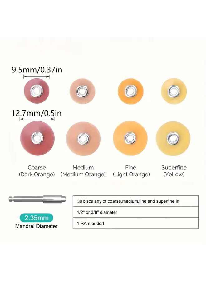 30pcs Fine Light Orange 9.5mm Polishing Discs With 2.35mm RA Shank For Grinding And Polishing Composite Materials Porcelain Glass Ionomer Resin - Image 2