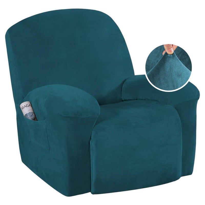 H.VERSAILTEX HVERSAILTEX Velvet Plush Recliner Covers for Large Recliner 1 Piece Couch Cover Recliner Covers Stay in Place with Elastic Bottom AntiSlip Foams Attached Recliner Deep Teal