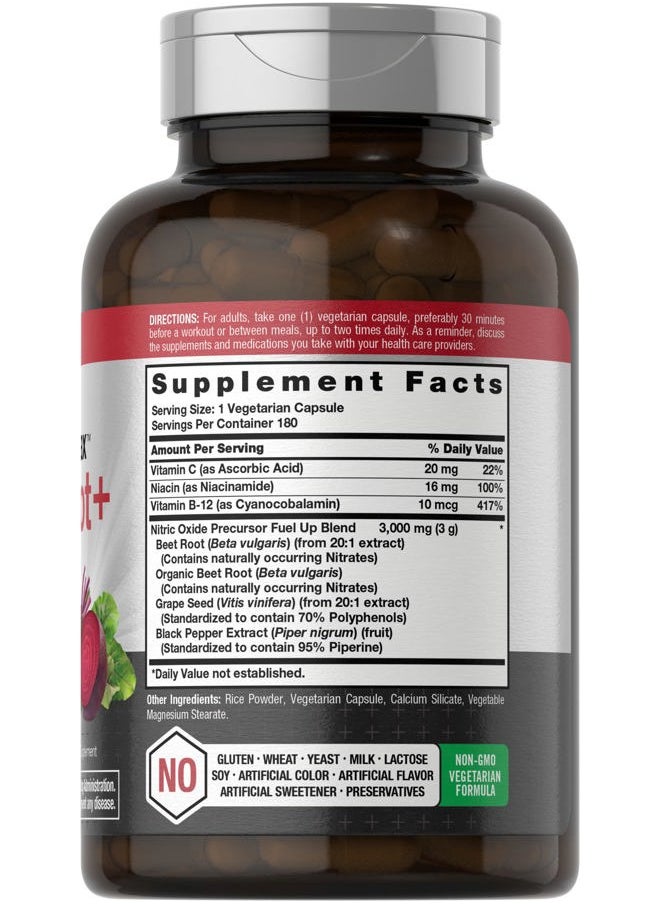 Horbaach - Nitric Oxide Beet Root Capsules | 180 Count | with Nitrates and Precursor | for Men and Women | Vegetarian, Non-GMO, Gluten Free Supplement - Image 1