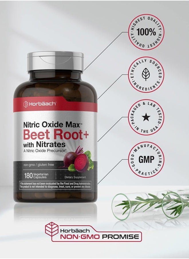 Horbaach - Nitric Oxide Beet Root Capsules | 180 Count | with Nitrates and Precursor | for Men and Women | Vegetarian, Non-GMO, Gluten Free Supplement - Image 1