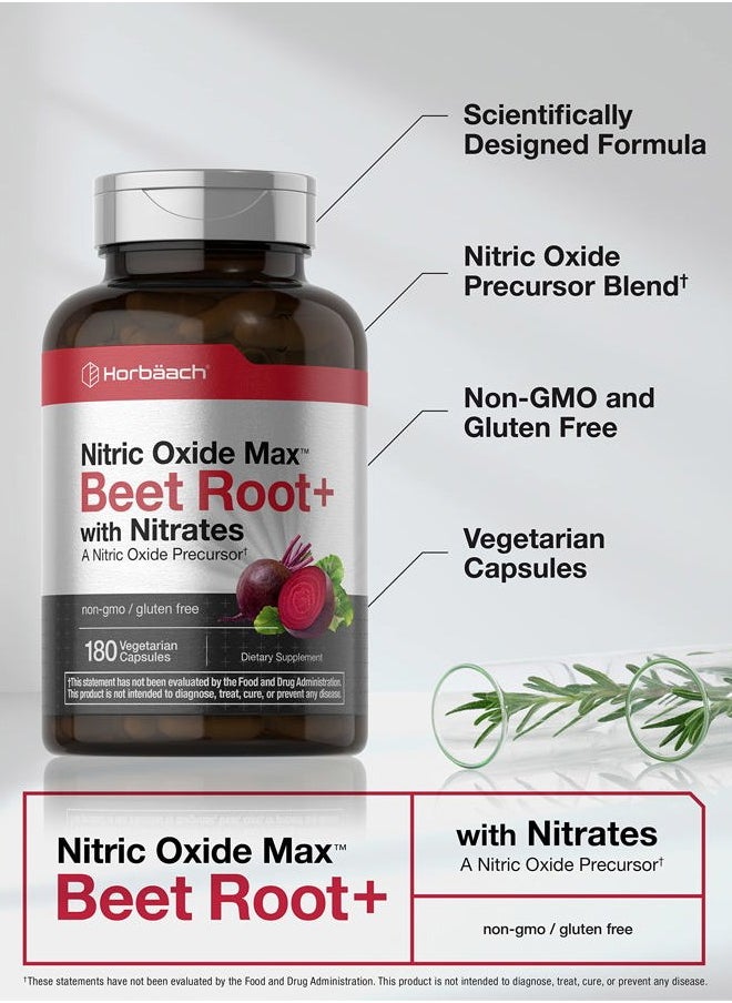 Horbaach - Nitric Oxide Beet Root Capsules | 180 Count | with Nitrates and Precursor | for Men and Women | Vegetarian, Non-GMO, Gluten Free Supplement - Image 1