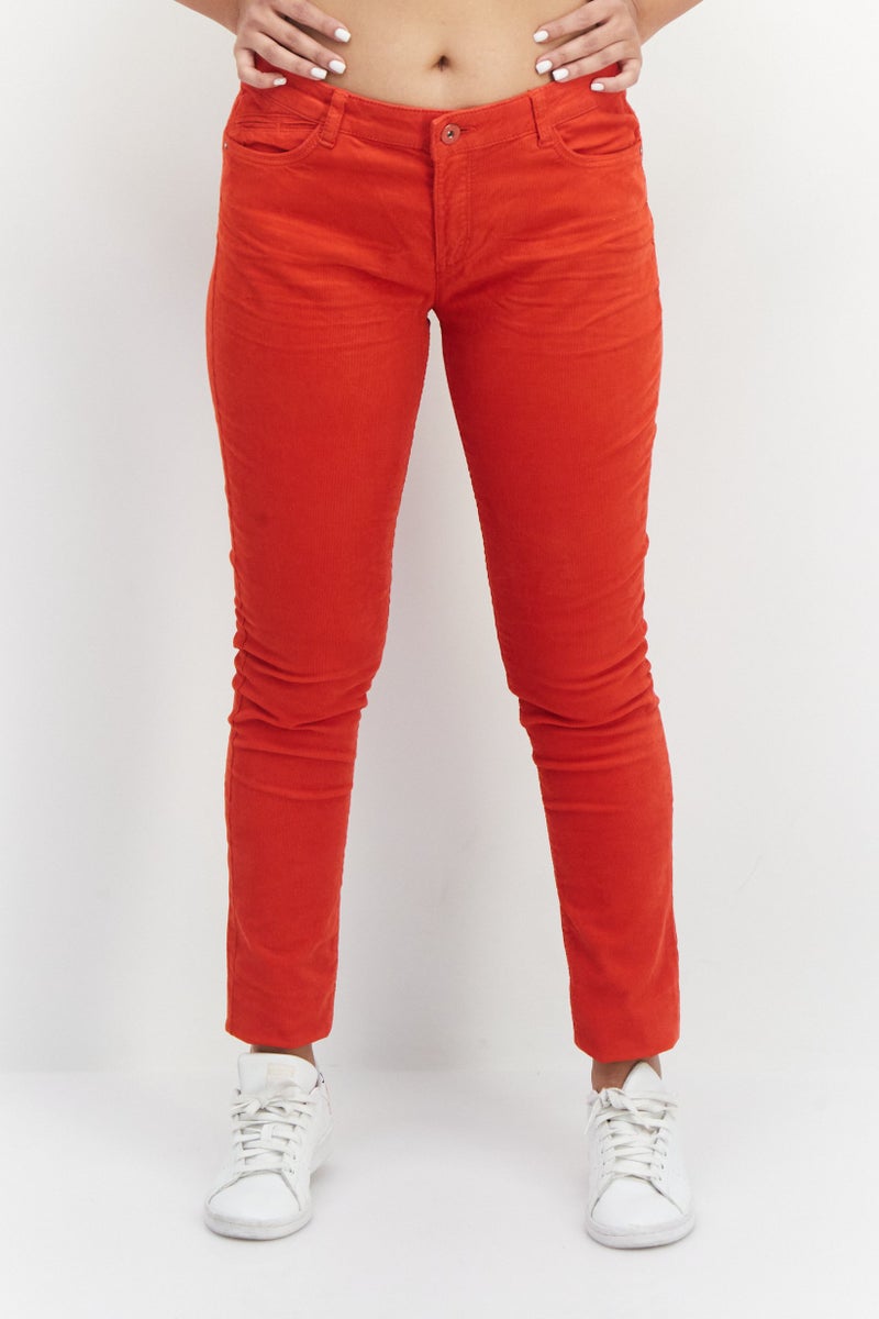EDC Women Skinny Fit Ribbed Chino Pant, Red - Image 1