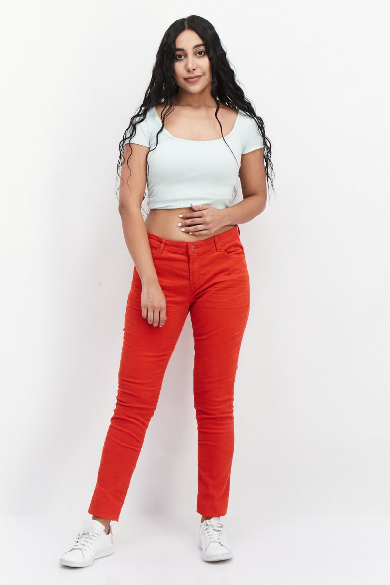 EDC Women Skinny Fit Ribbed Chino Pant, Red - Image 2