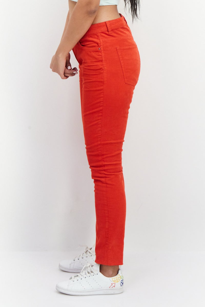 EDC Women Skinny Fit Ribbed Chino Pant, Red - Image 4