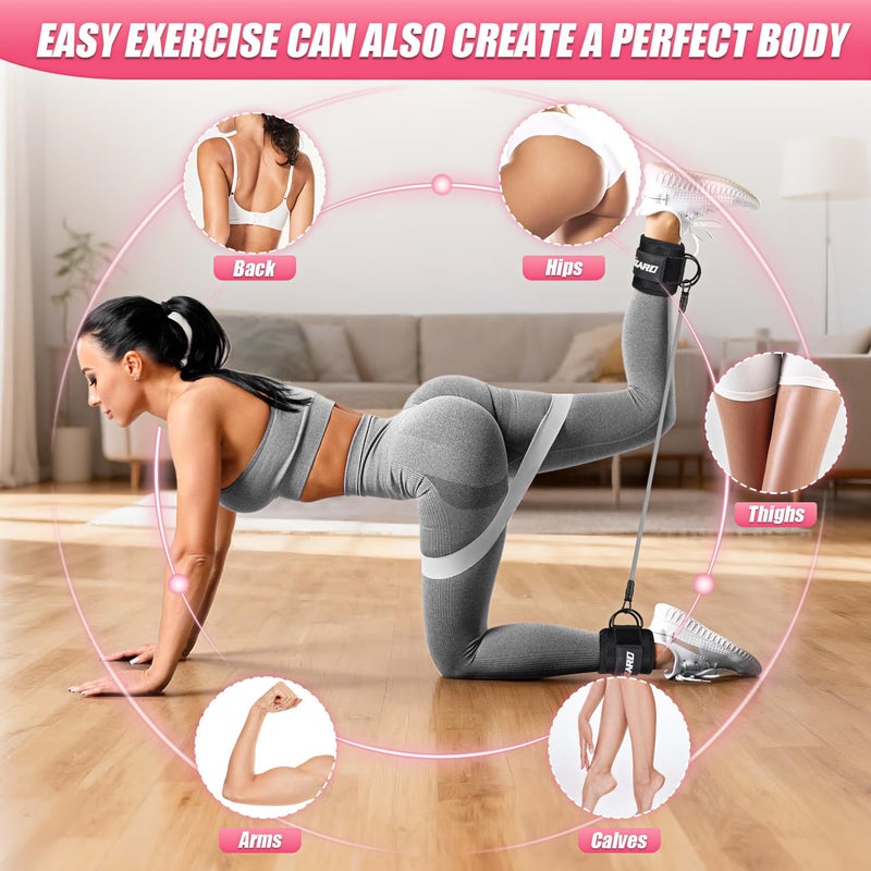 KUZARO Ankle Resistance Bands with Cuffs, Resistance Bands Set for Working Out, Leg and Glute Exercise Bands â€“ Home Gym Workout Equipment for Women, Booty Building, Pilates, Rehab, Physical Therapy - Image 4