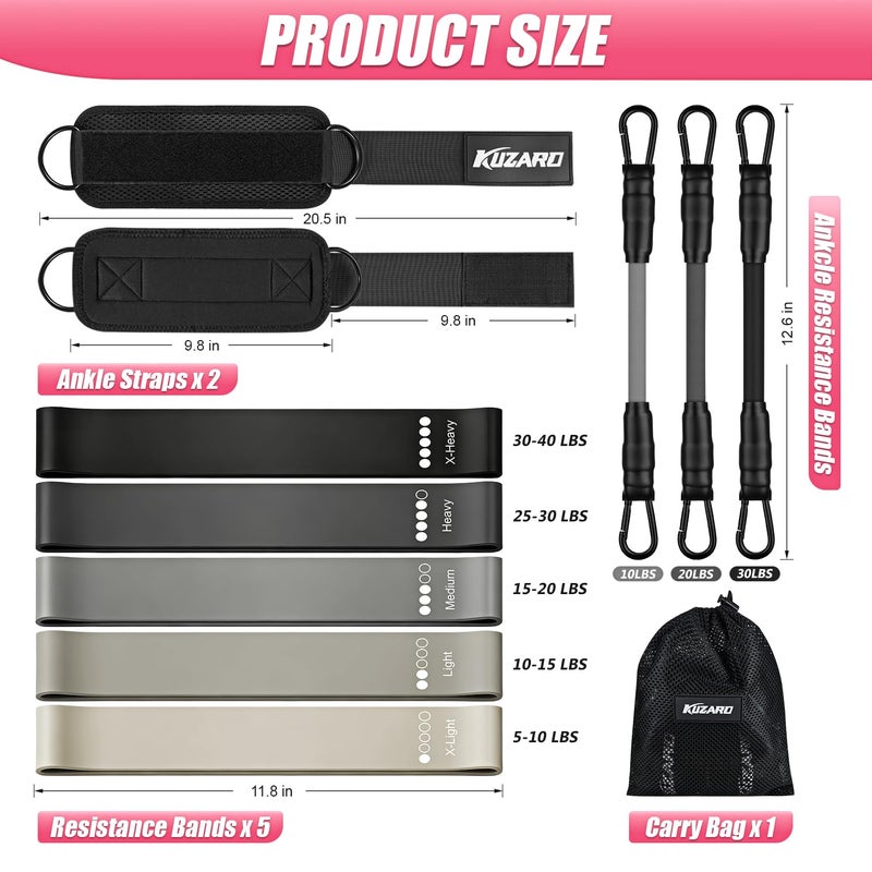 KUZARO Ankle Resistance Bands with Cuffs, Resistance Bands Set for Working Out, Leg and Glute Exercise Bands â€“ Home Gym Workout Equipment for Women, Booty Building, Pilates, Rehab, Physical Therapy - Image 5