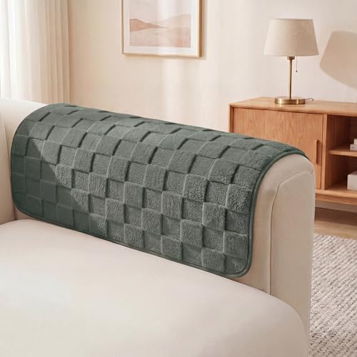 Foxdecor Couch Arm Covers Plush Sofa Armrest Protector NonSlip Washable Furniture Covers for Pets Grey 20x20 inch - Image 1
