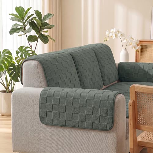 Foxdecor Couch Arm Covers Plush Sofa Armrest Protector NonSlip Washable Furniture Covers for Pets Grey 20x20 inch - Image 3