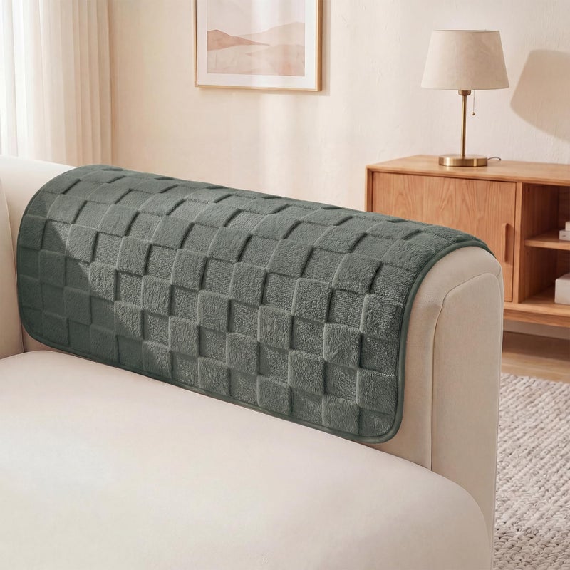 Foxdecor Couch Arm Covers Plush Sofa Armrest Protector NonSlip Washable Furniture Covers for Pets Grey 20x20 inch - Image 2
