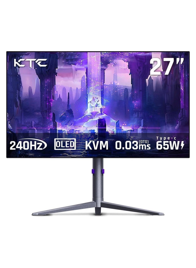 KTC G27P6 Gaming Monitor, 27" OLED QHD Display, 240Hz Refresh Rate, 0.03ms (Typical) Response Time, AMD FreeSync & G-Sync Compatible, 1.07b Color Support, Silver | G27P6  - Image 1