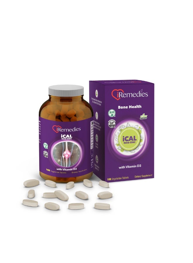 iRemedies iCal-Mag-Zinc with Vitamin D3 – Bone Health Supplement for Strong Bones and Teeth – 100 Tablets - Image 1